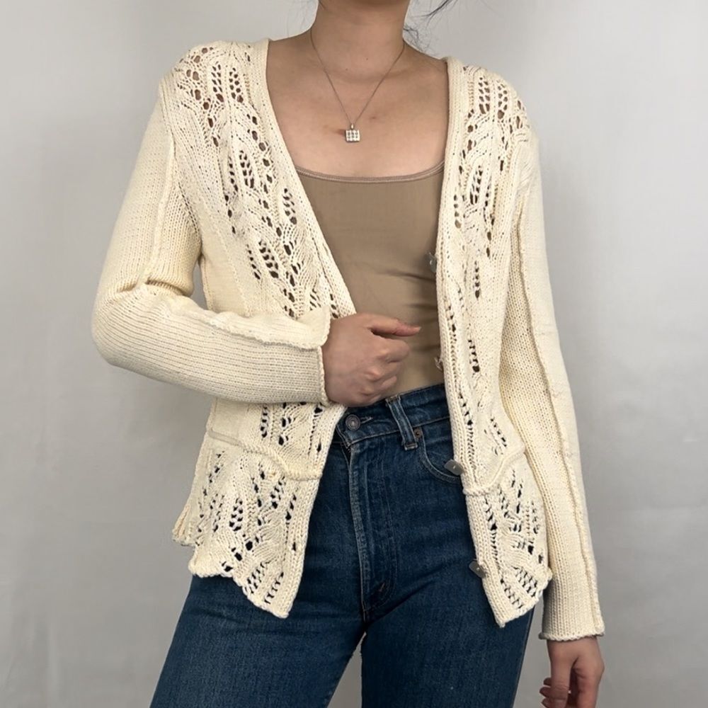 Vintage Icelandic Designs Cream Knit Crochet Cardigan